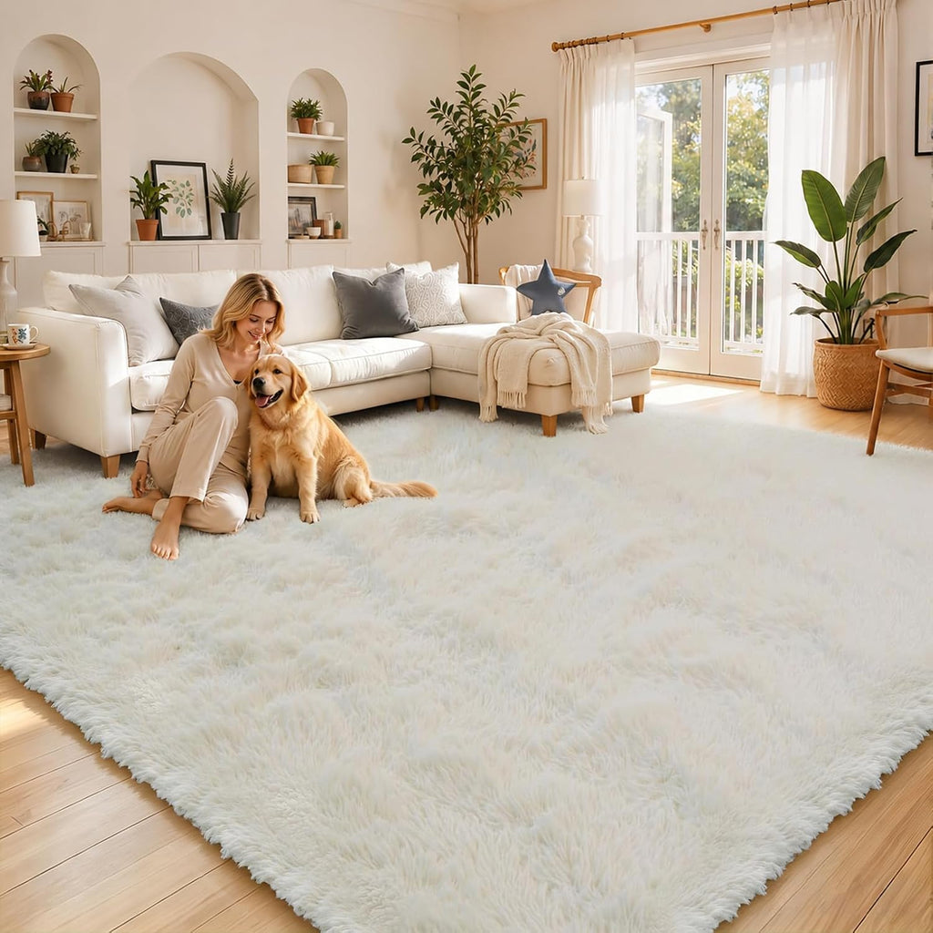 6x9 Shag Area Rug for Living Room,Cream Soft Plush Fluffy Carpet