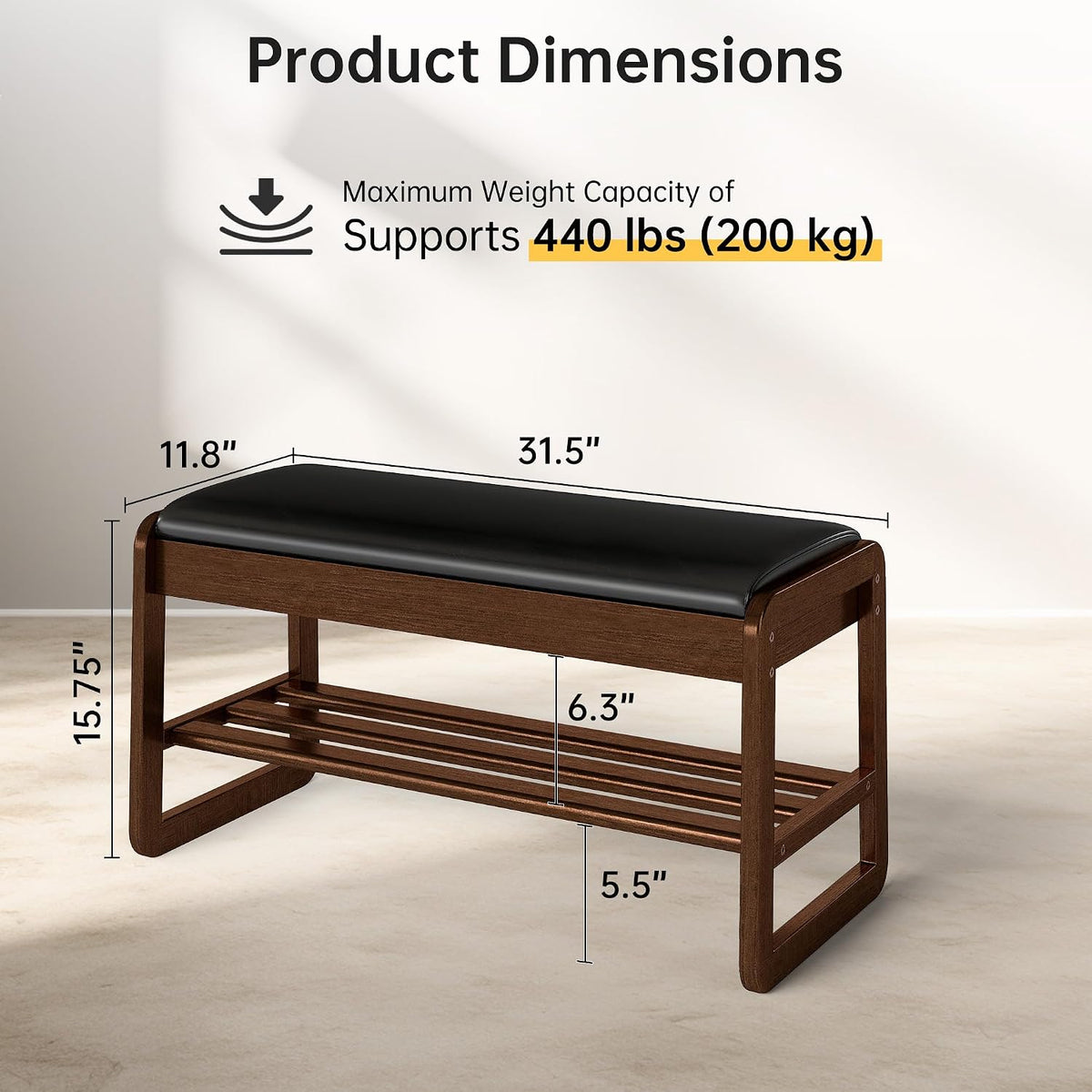 Shoe Rack Bench with Flip-Top Storage, Solid Rubberwood 2-Tier Shoe Organizer with Cushion, Wooden Shoe Stand for Entryway, Mudroom, Hallway, Closet, Front Door Entrance, Foyer