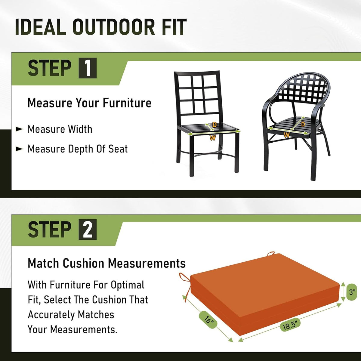 Basic Beyond Outdoor Chair Cushions Set of 6, Square Corner Outdoor Cushions for Patio Furniture, Water Resistant Patio Chair Cushions with 2 Ties, 18.5x16x3, Orange