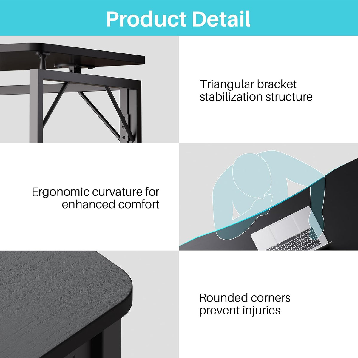JOYMOOP 31.5" Black Folding Desk, No Assembly, Wooden Top, Small Size