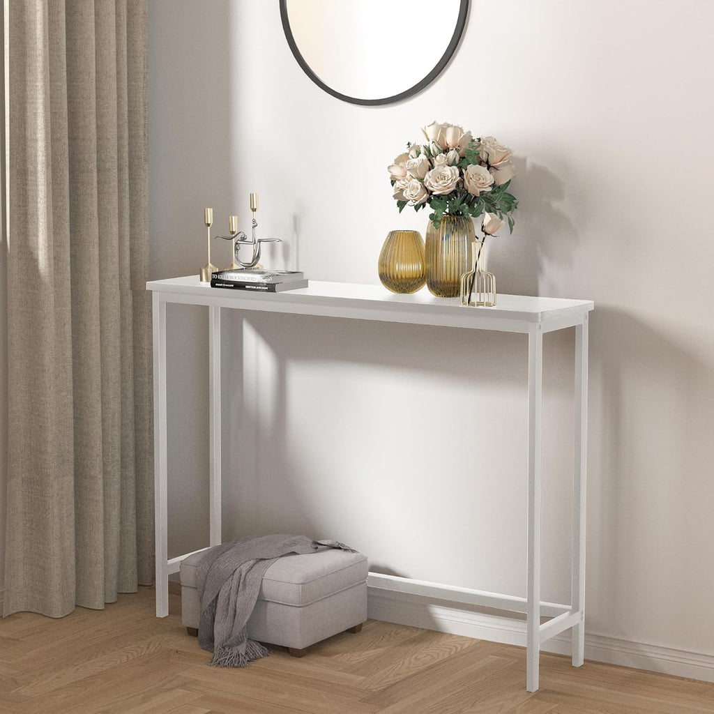 vasmia console table, entryway table, narrow sofa table shown in use