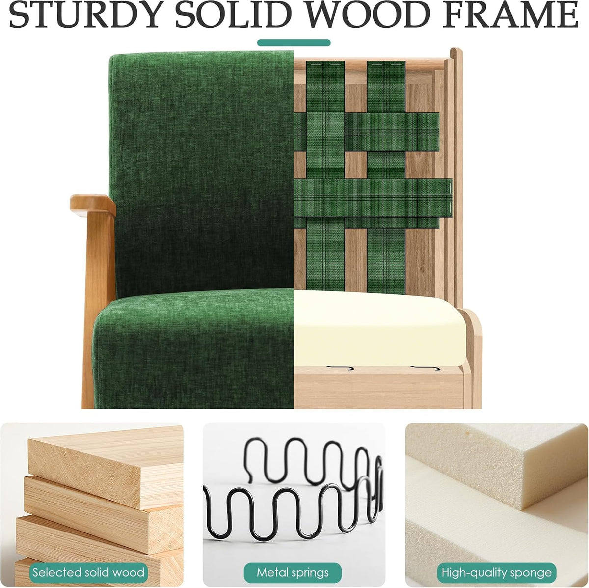 2 Pcs Home Accent Chair Mid Century Modern Accent Chair with Wood Frame, Lounge Upholstered Armchair, Reading Chair, Sturdy Base,For Living Room, Bedroom,Office,Comfy Guest Waiting Room Chairs,Green