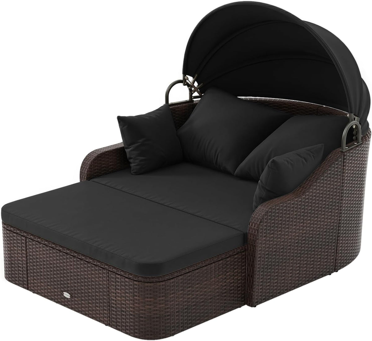 Tangkula PE Rattan Patio Daybed with Retractable Canopy, Double Lounge Bed