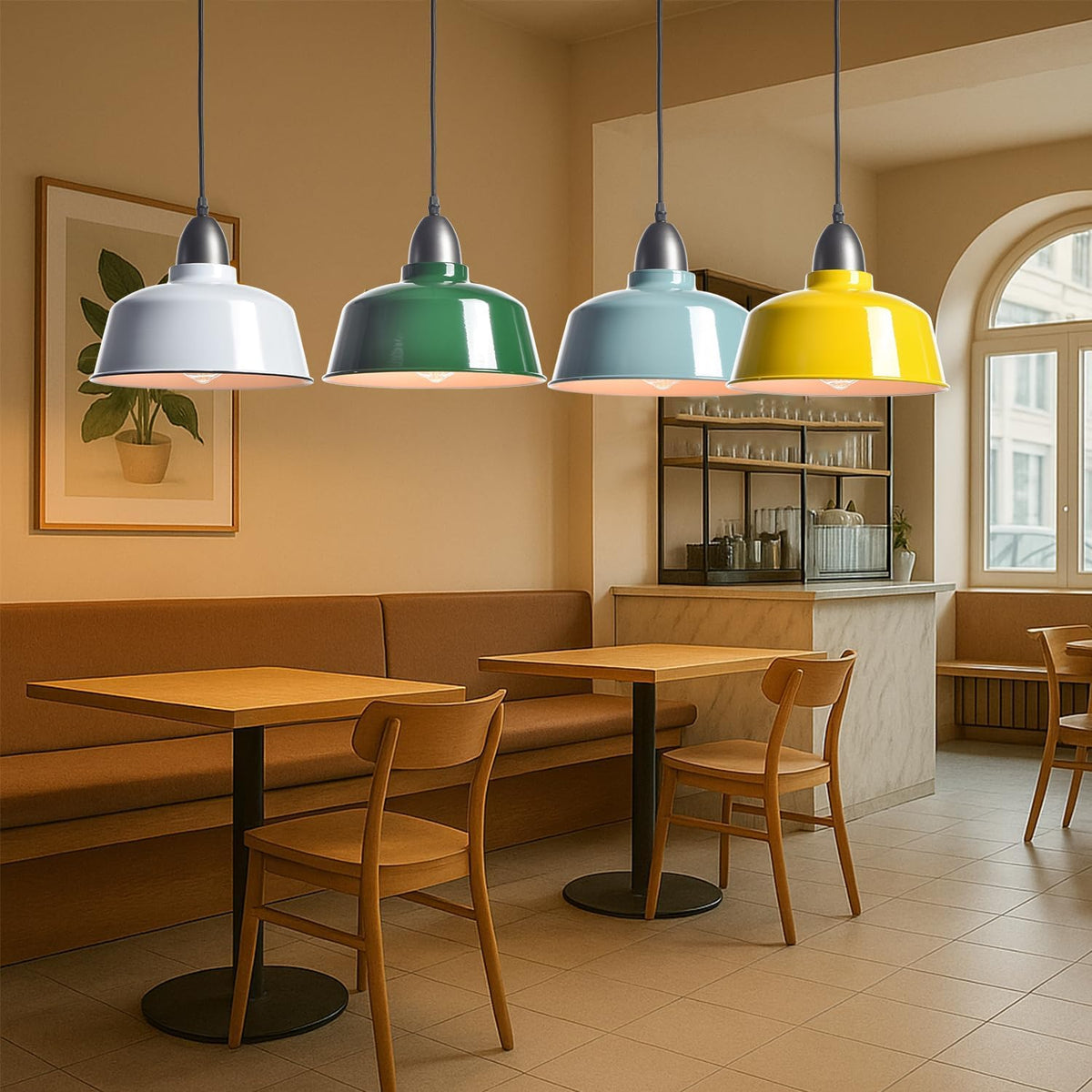 modern farmhouse blue pendant light, macaron dome on a desk or shelf