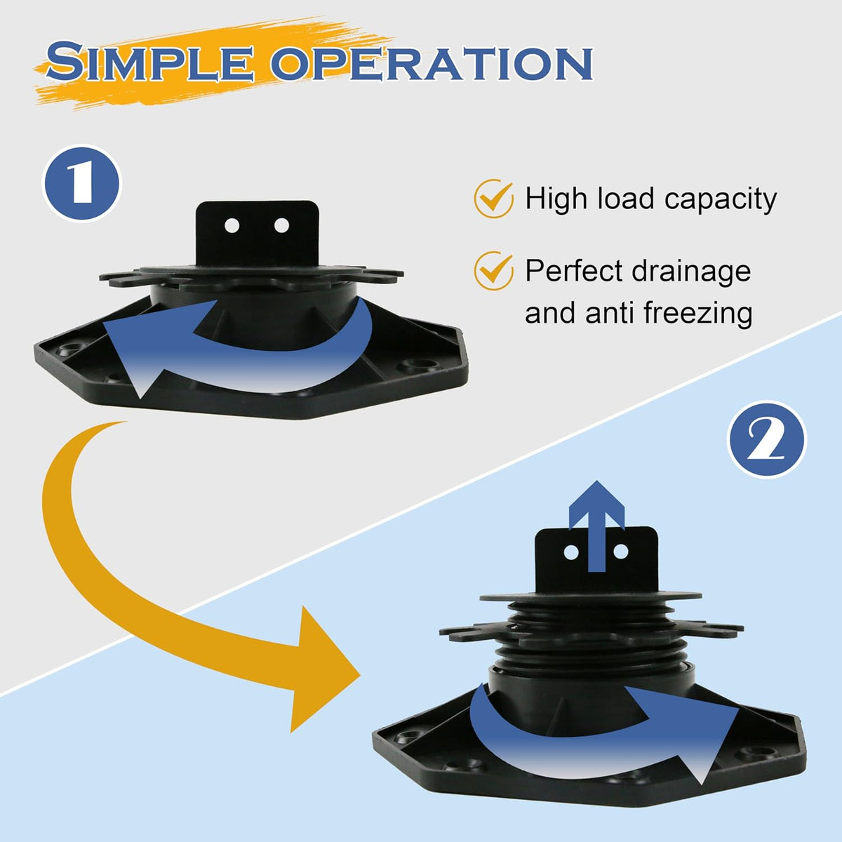 adjustable deck support pedestal blocks (1-3/16" to 2-3/8") showing dimensions