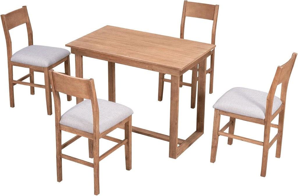 LUMISOL 5-Piece Counter Height Dining Table Set for 4, Farmhouse Kitchen Table Set with 4 Upholstered Chairs for Kitchen, Dining Room, Home Bar, Natural