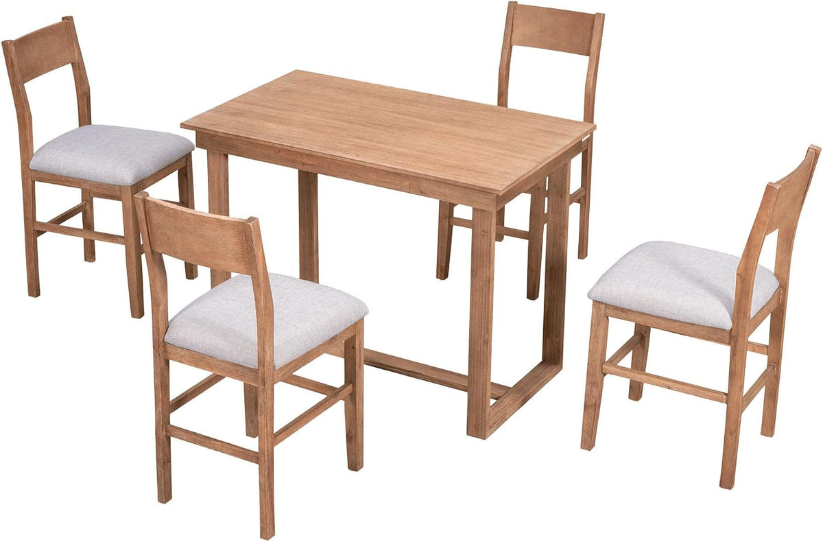 LUMISOL 5-Piece Counter Height Dining Table Set for 4, Farmhouse Kitchen Table Set with 4 Upholstered Chairs for Kitchen, Dining Room, Home Bar, Natural