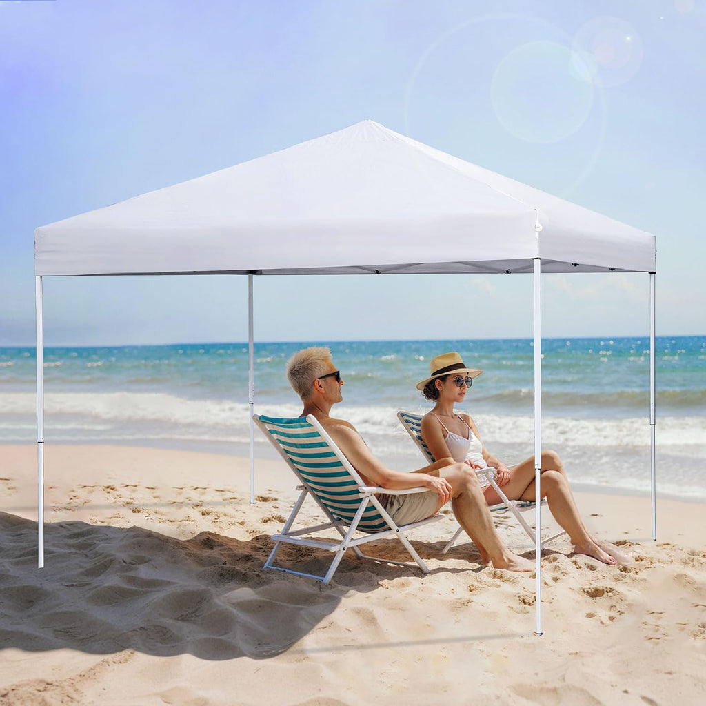 LEMY 10x10 Pop Up Canopy Tent,Instant Outdoor Patio Canopy with Wheeled Carry Bag and Ropes,White Portable Height Adjustable Outdoor Tent for Beach,Events,Camping