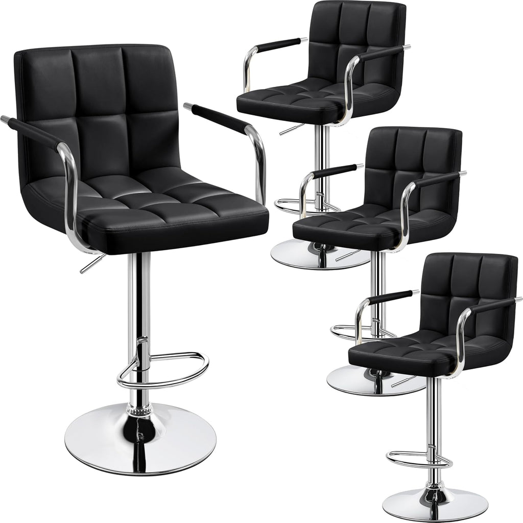 Yaheetech Bar Stools Set of 4, Swivel with Backs, Adjustable Height, Black