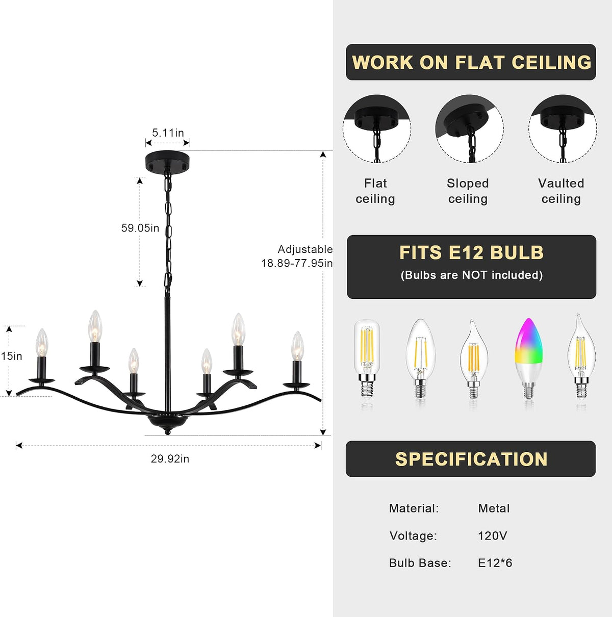 30" black chandeliers for dining room 6-light farmhouse shown in use