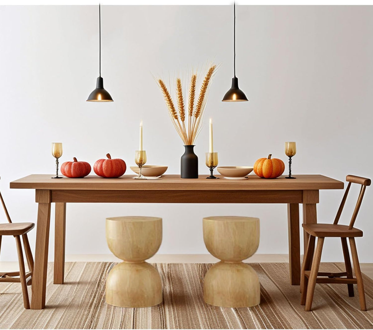 Natural Wooden Pillar Side Table – Round tree Wood Drum-Shaped Coffee Table