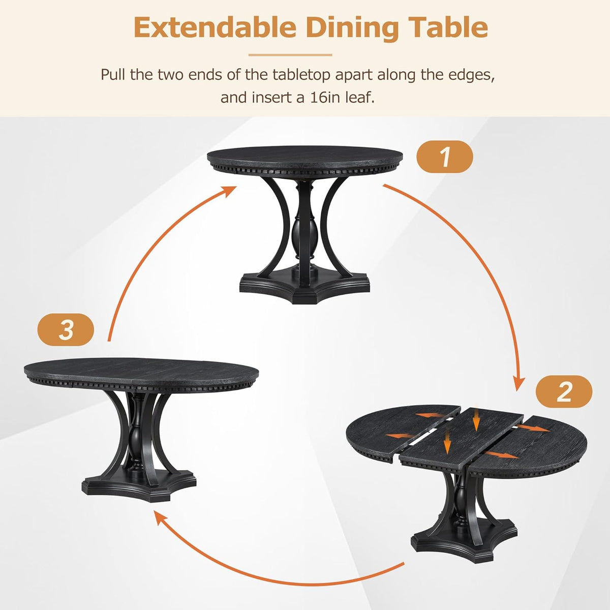 LUMISOL Extendable Round Dining Table Set for 4-6, 42"-58" Round to Oval Kitchen Table Set with 4 Upholstered Chairs for Kitchen, Dining Room, Small Space, Black Oak