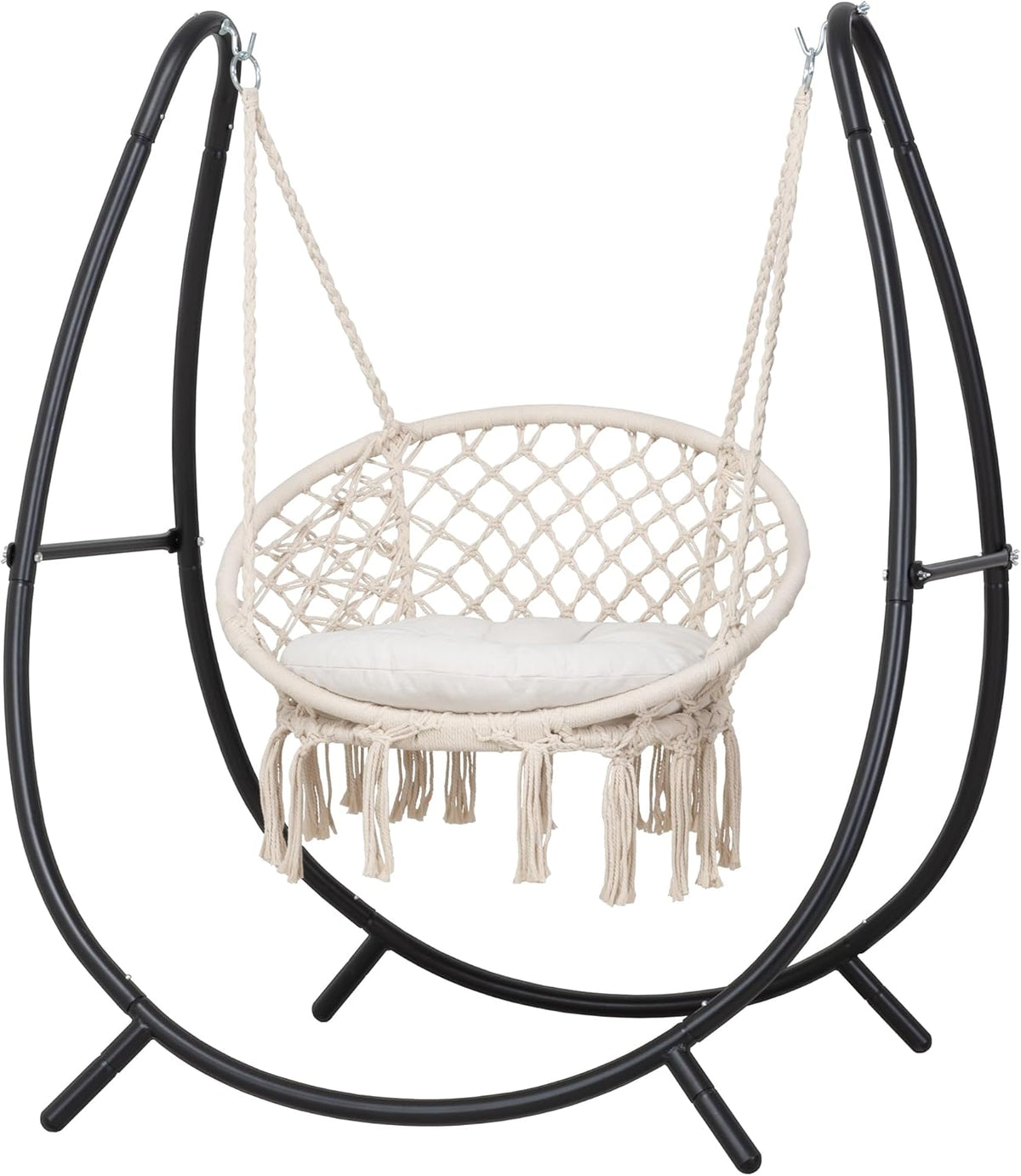 ANOW Patio Macrame Hammock Chair with Stand and Seat Cushion, Natural