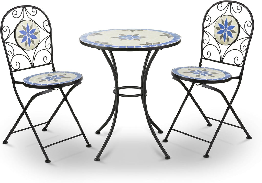 Alpine Corporation Blue and Beige Mosaic Bistro Set, 3-Piece