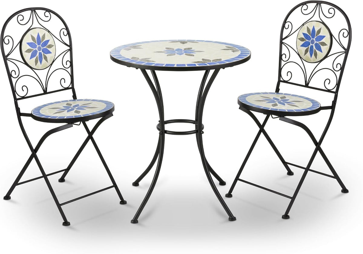 Alpine Corporation Blue and Beige Mosaic Bistro Set, 3-Piece