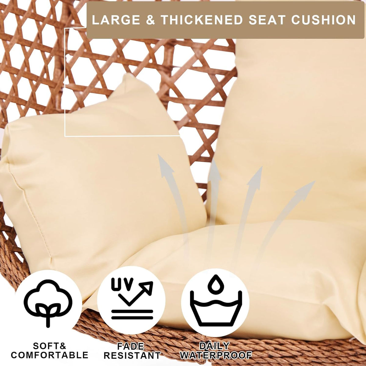 indoor hanging chair with stand for bedroom, patio, close-up detail