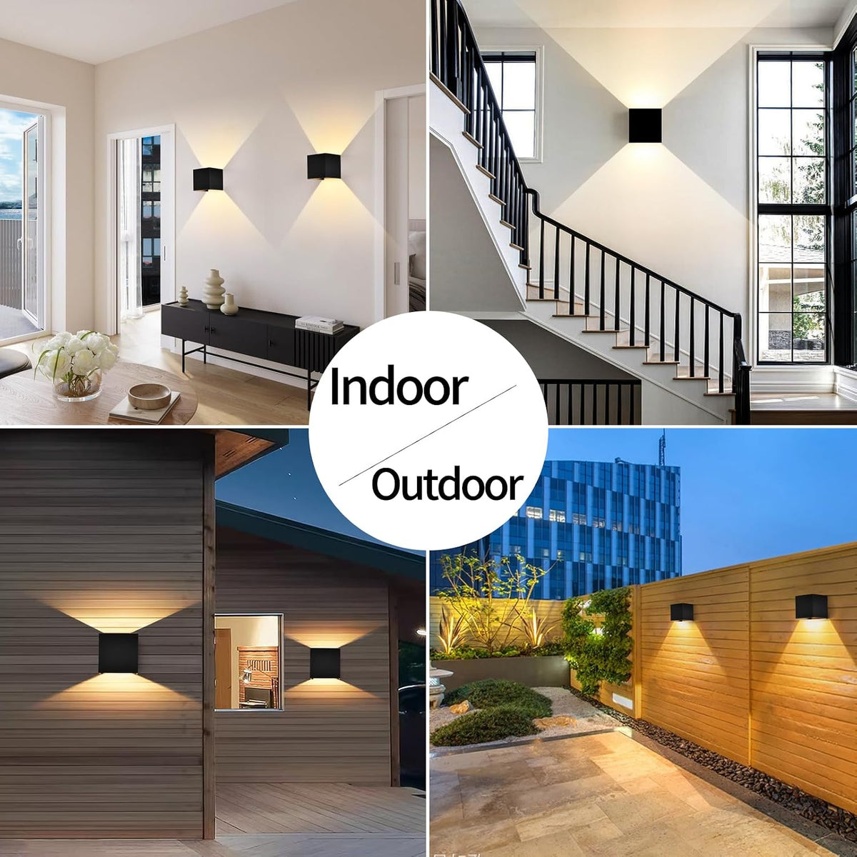 Mille Lucciole 12W 2Pack Outdoor Wall Lights Exterior/Interior,LED Black Outdoor Wall Sconces Light Fixtures Modern,IP65 Waterproof Square Aluminum Wall Lamps, Up and Down Lights 3000K Warm Lights