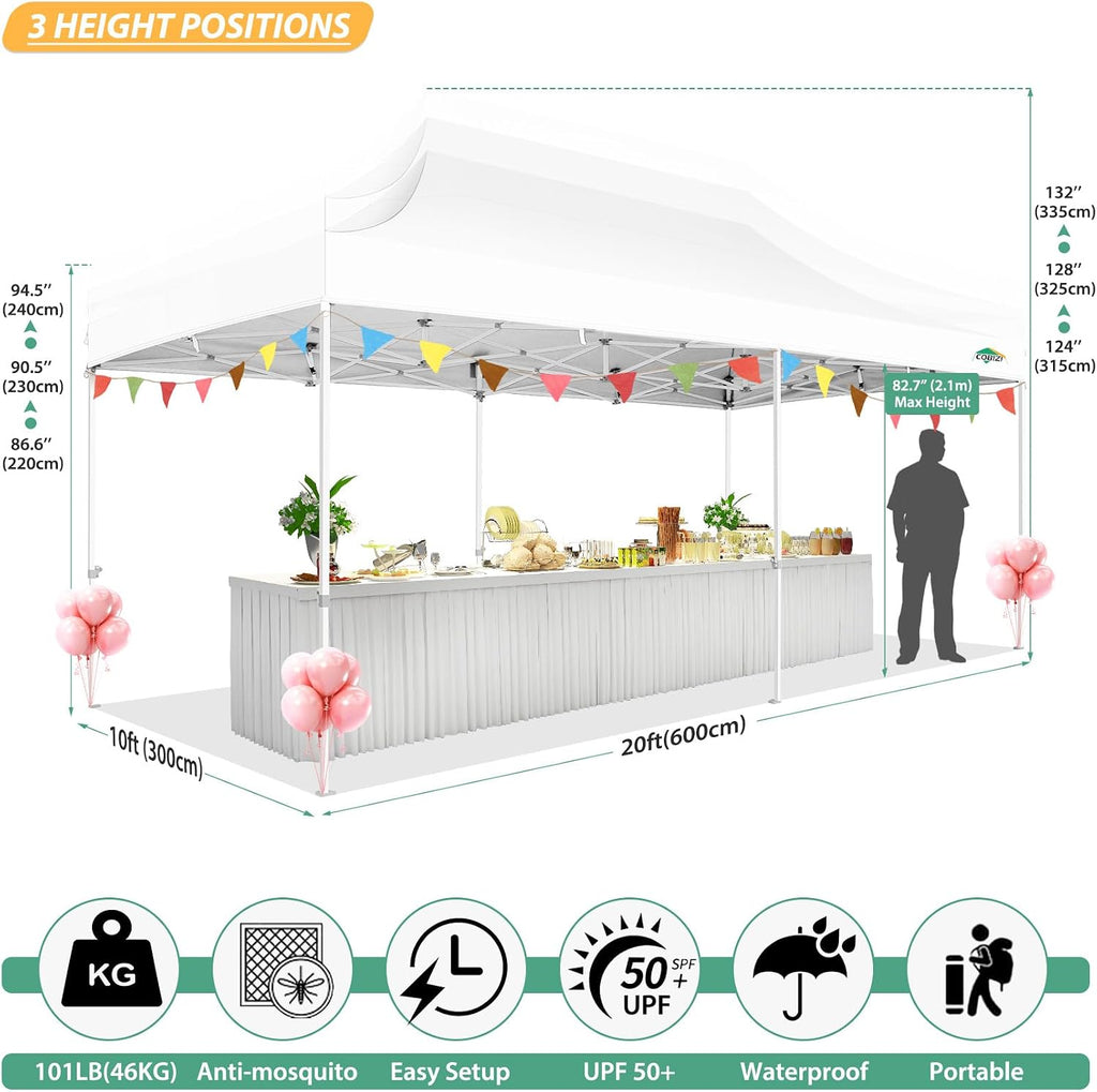 COBIZI 10x20 Heavy Duty Pop Up Canopy Tent with 6 Mosquito Netting Walls