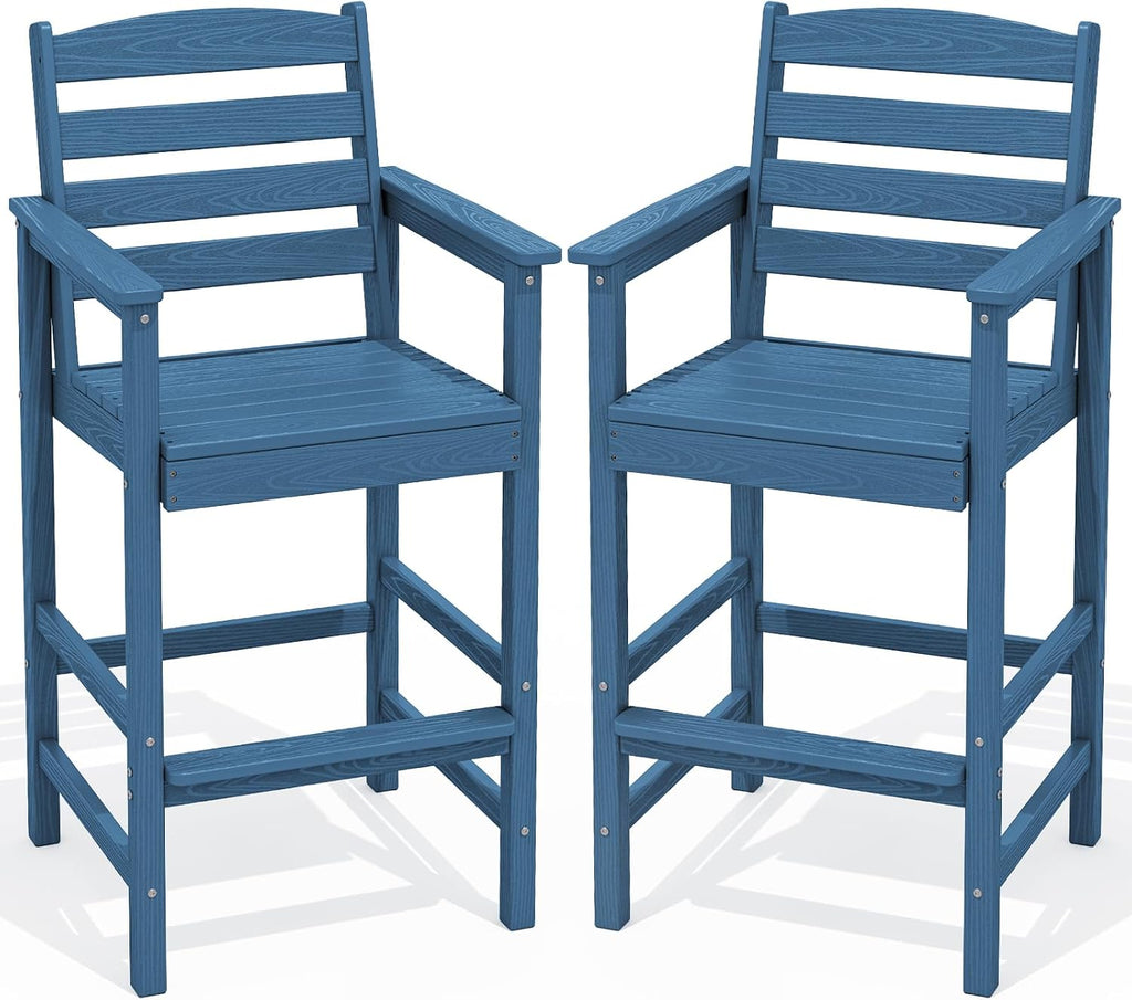SERWALL 2-Pieces Tall Adirondack Chairs, HDPE Balcony Barstools Set, Blue