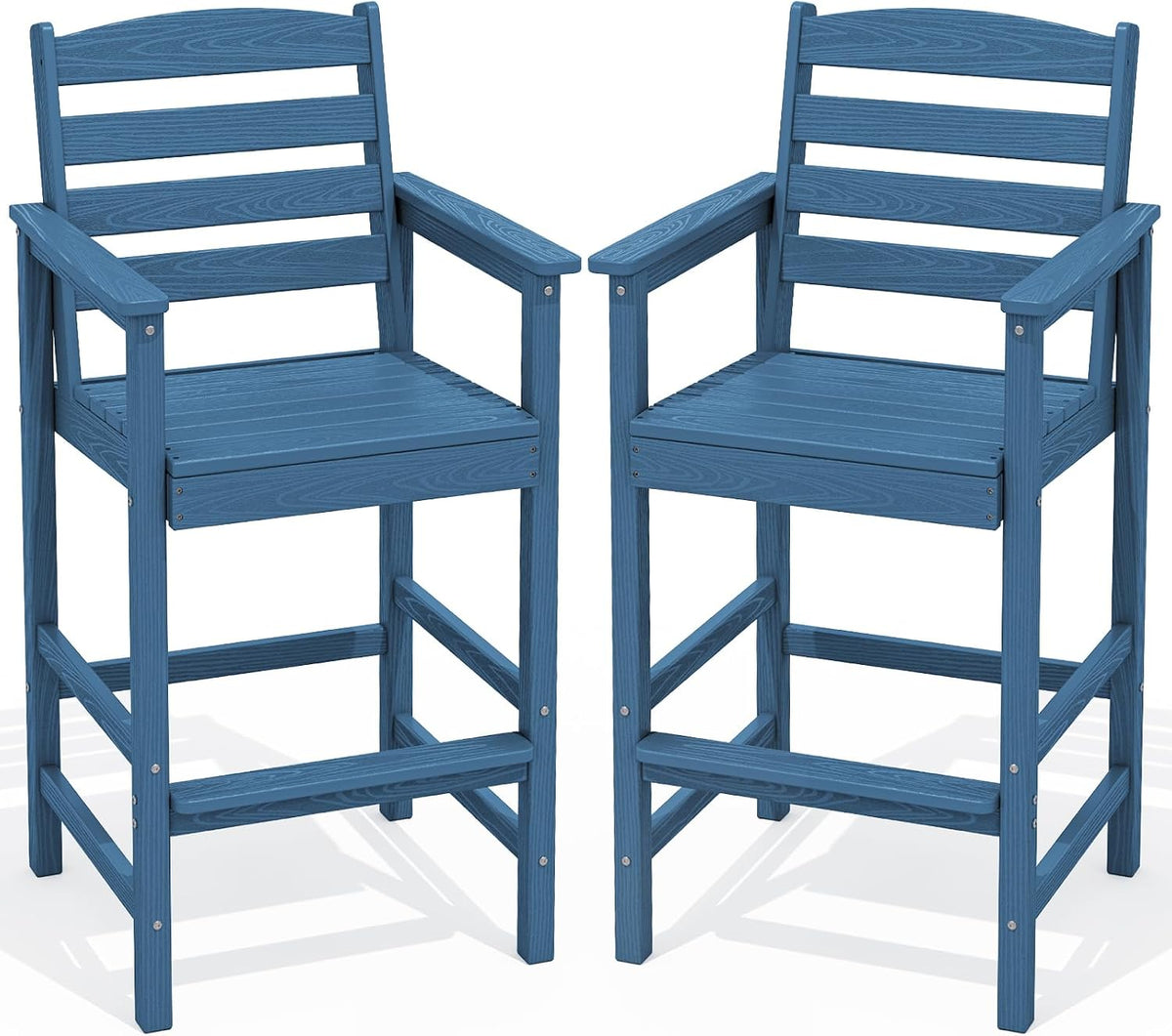 SERWALL 2-Pieces Tall Adirondack Chairs, HDPE Balcony Barstools Set, Blue