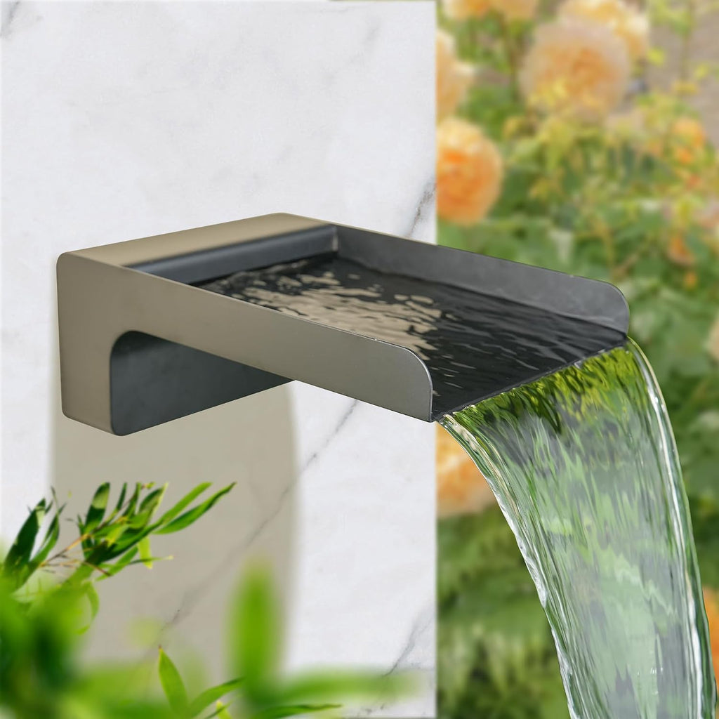 304 Stainless Steel Water Fountain Spout Scupper, Made Exquisite Handcrafted Garden Waterfall Spillway for Landscape Decors, Patios, Pools, Courtyards, Water Walls (Black Powder Coating)