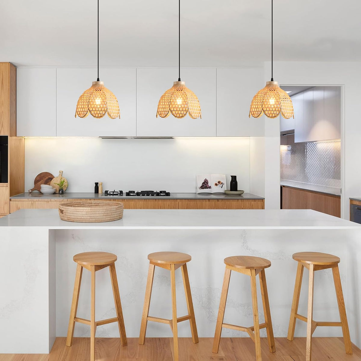 bamboo pendant light mini rattan chandelier, side view