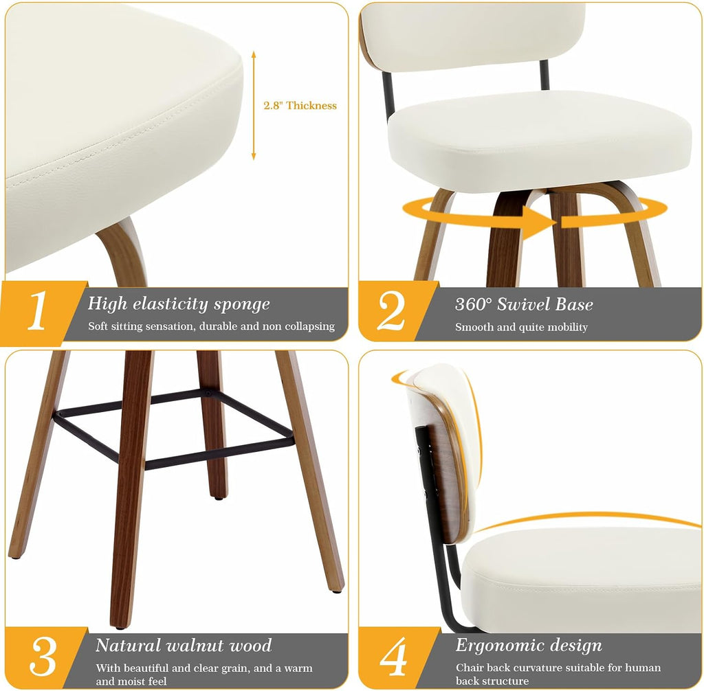 Bekrvio 26" Swivel Counter Height Single Bar Stool with Back,Cream White