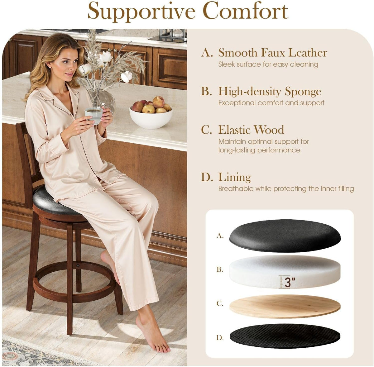 Sophia & William 26 Inch Swivel Bar Stools Set of 2, Counter Height Stools