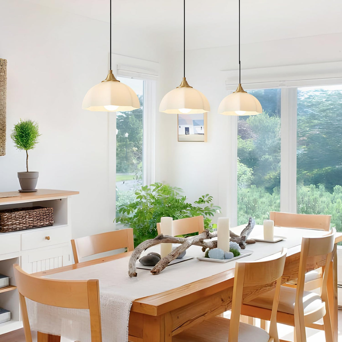 milk glass pendant light 2-pack, brushed gold dome on a desk or shelf