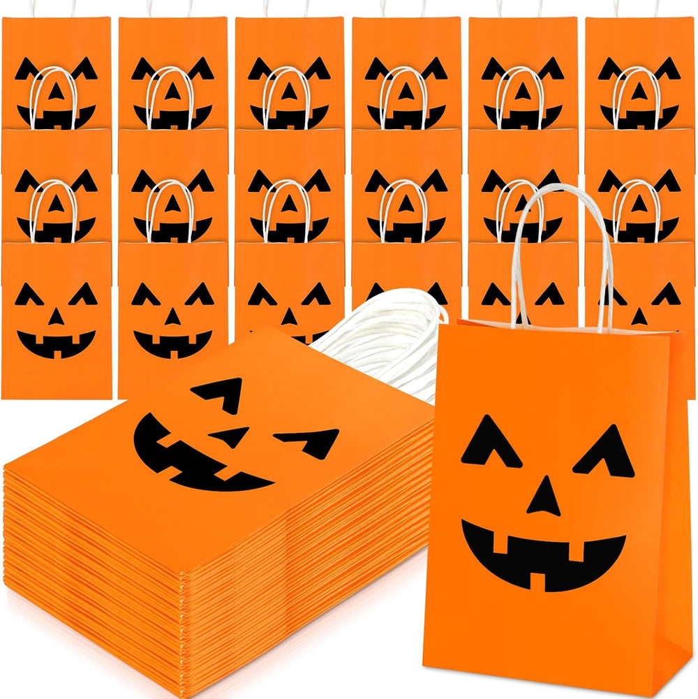Ctosree 100 Pcs Halloween Pumpkin Gift Bags with Handle, Party Favor Bags