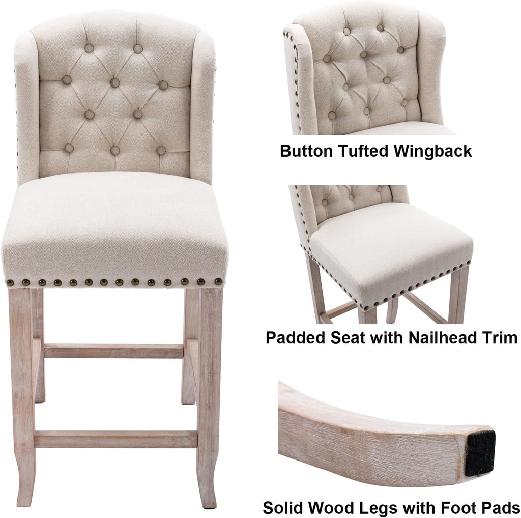 DUOMAY Tufted 26" Counter Stools Set of 4, Linen Beige
