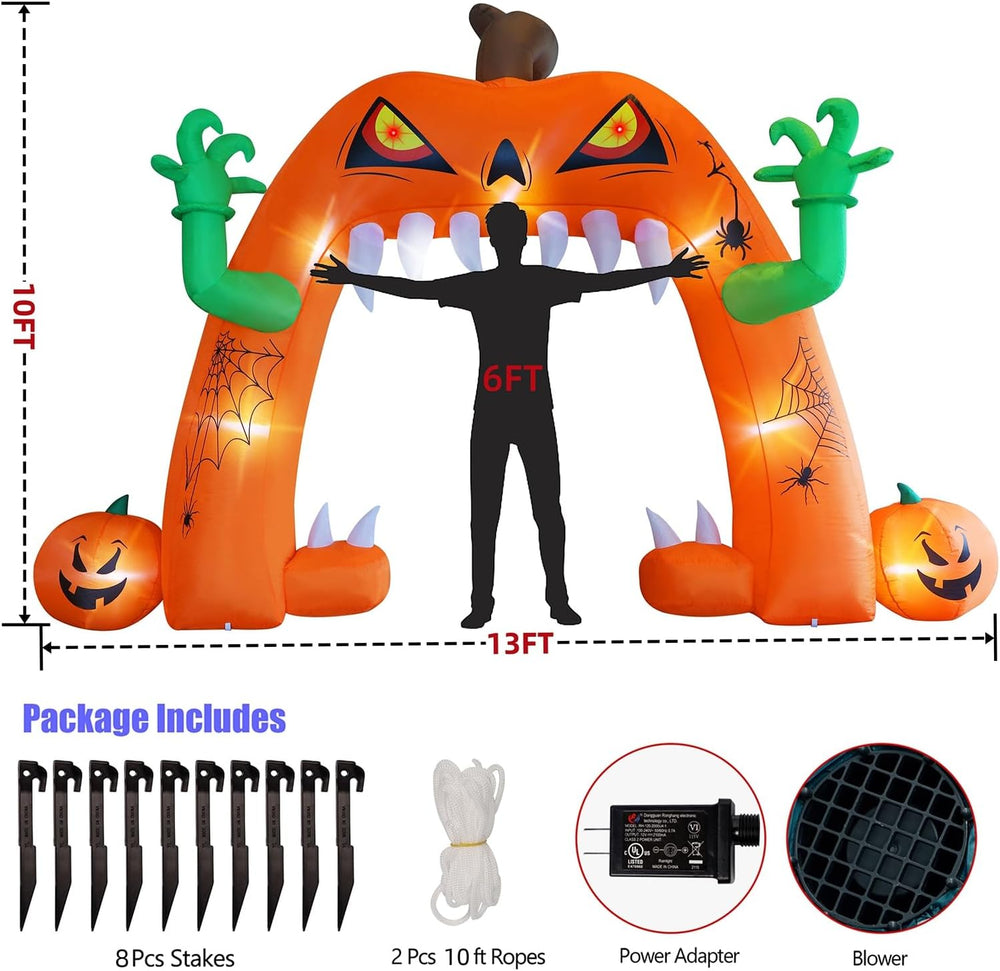 Juegoal Halloween Inflatable Lighted Pumpkin Archway 13 FT(L) x 10 FT(H), Gia...