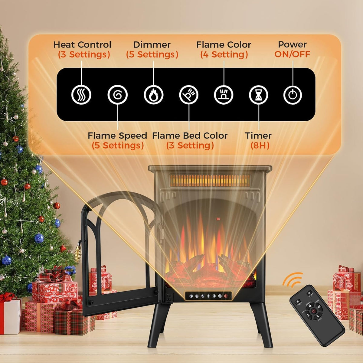 Electactic 1500W Infrared Electric Fireplace Stove 20.5" H w/ 2 Heat Modes