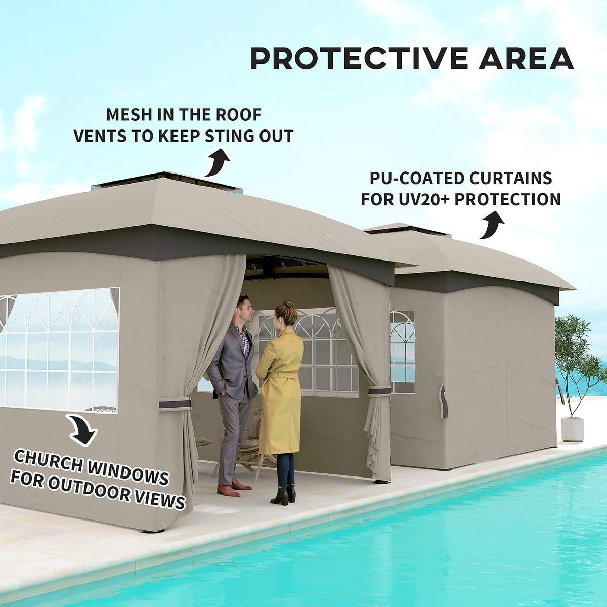 Outsunny 11' x 11' Outdoor Gazebo UV Protected with Curtains Light Gray