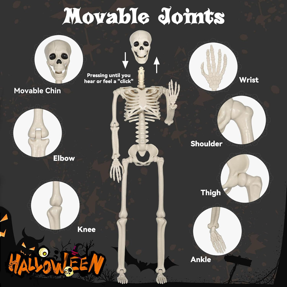 2 Pack 36" Skeleton Halloween Decorations,3Ft Plastic Posable Skeleton w...