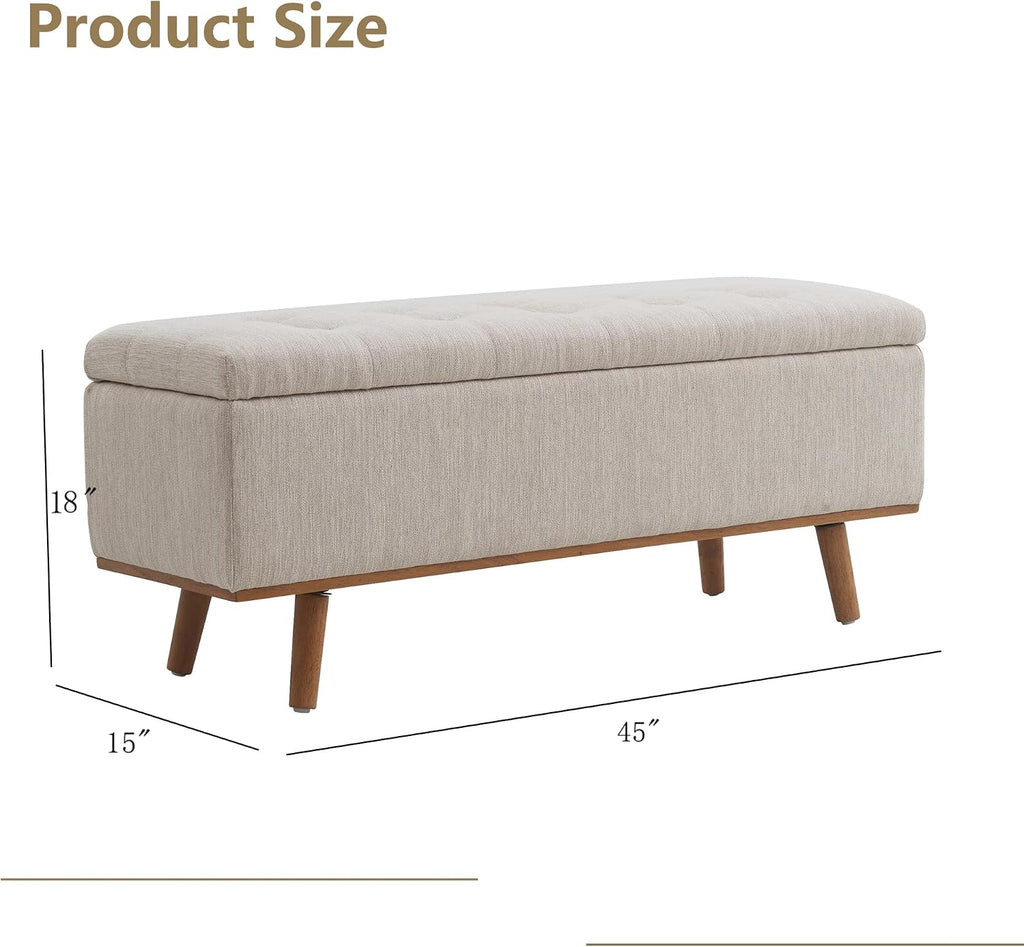 Storage Ottoman Bench, 45" End of Bed Bench, Beige