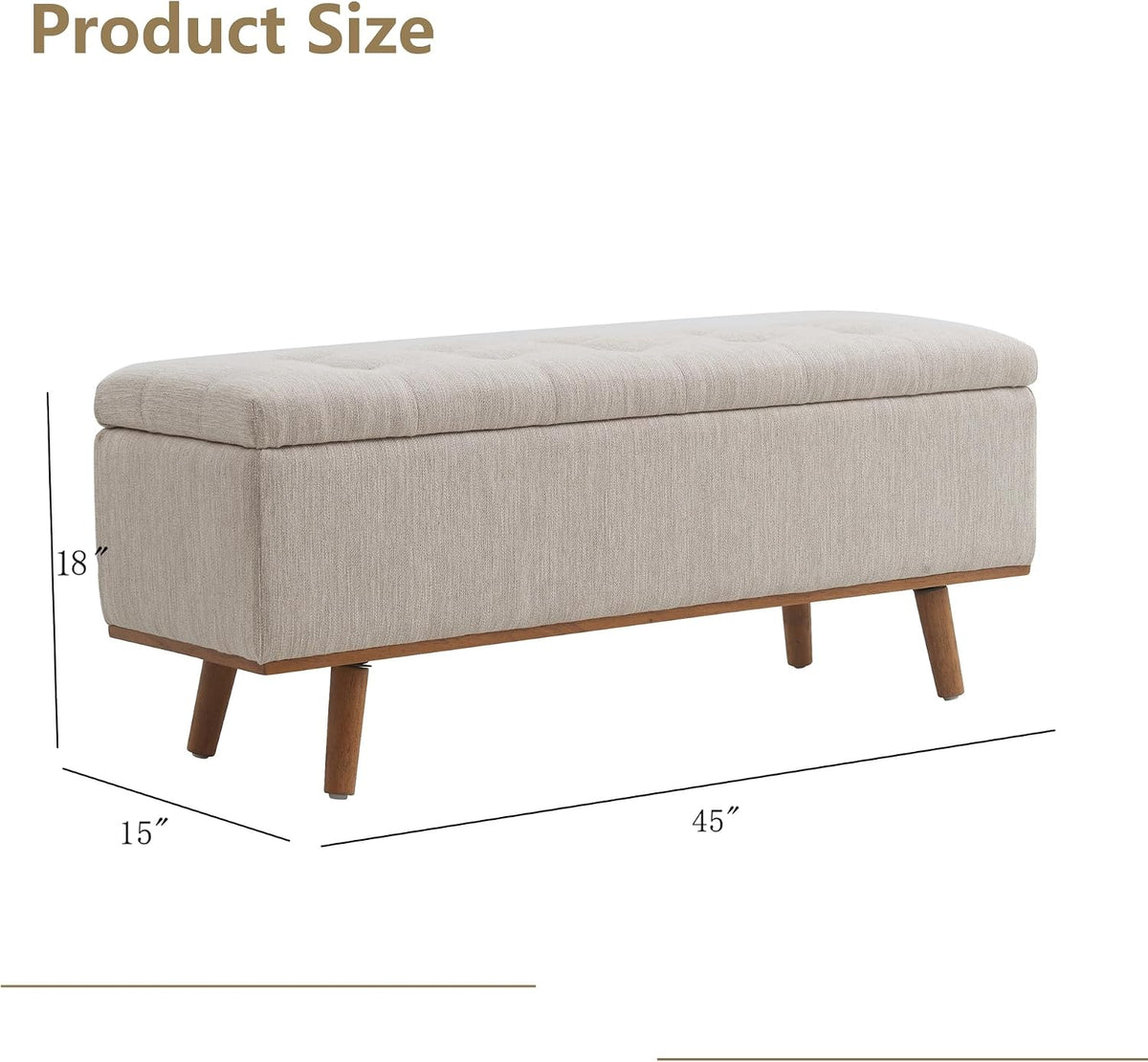 Storage Ottoman Bench, 45" End of Bed Bench, Beige