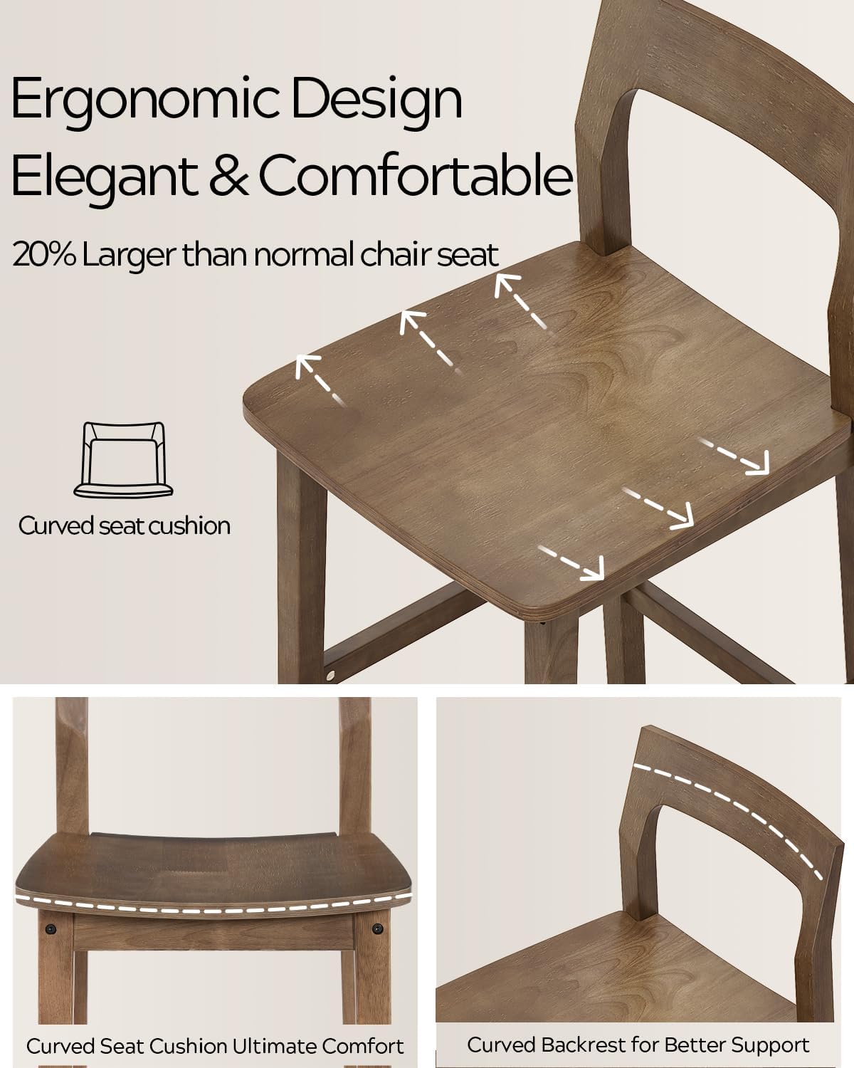 EYYTHUNG Basics Bar Stools Set of 4, Farmhouse 25” Counter Height Stools with Solid Wood Legs & Back, Mid Century Modern Barstools for Kitchen Island, Dining Room, Brown