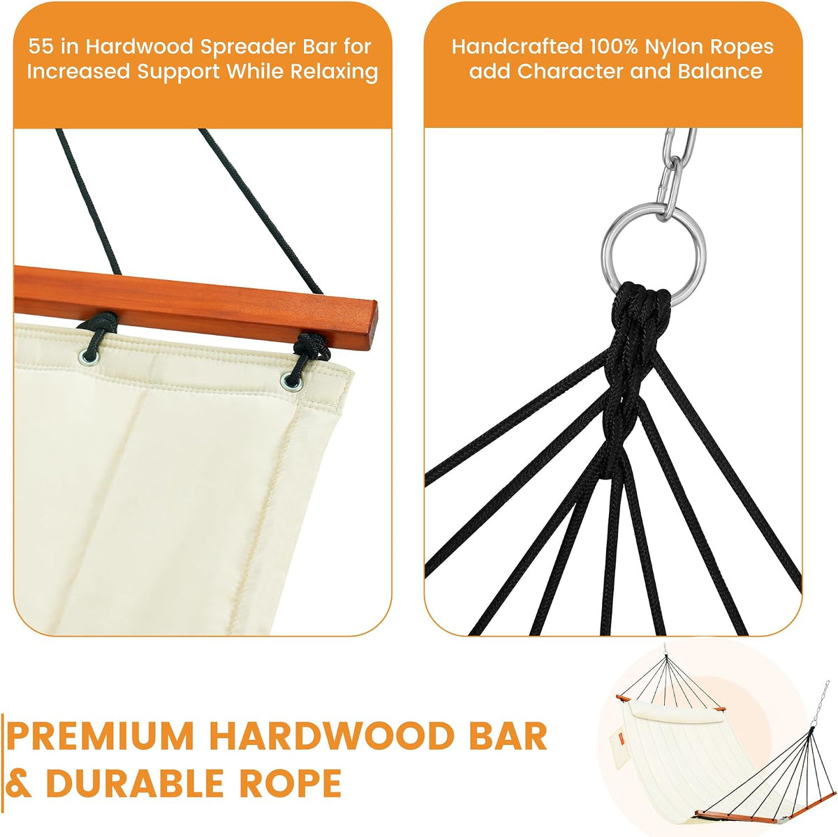 Lazy Daze Portable Hammock with Curved Spreader Bar & Carry Bag, Natural