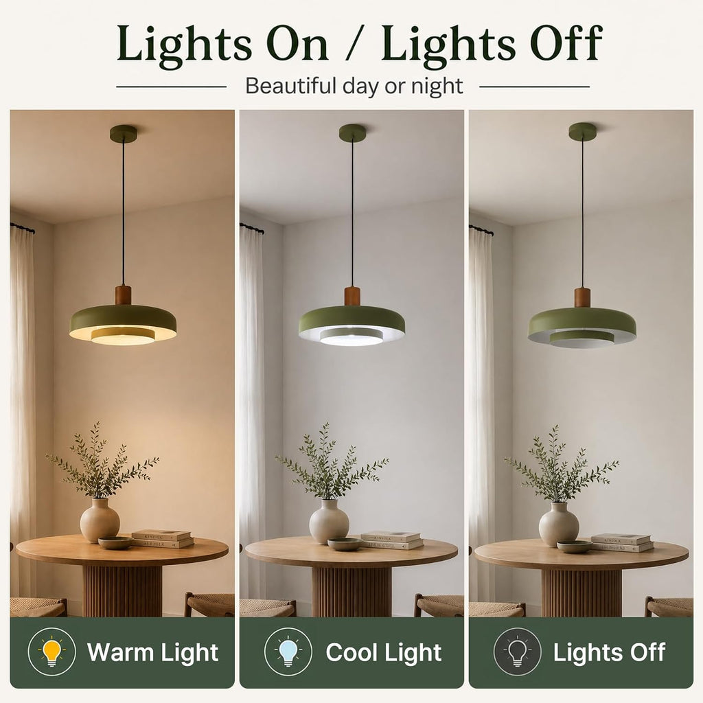 mid century green pendant light: 20" 2-tiered lighting showing dimensions
