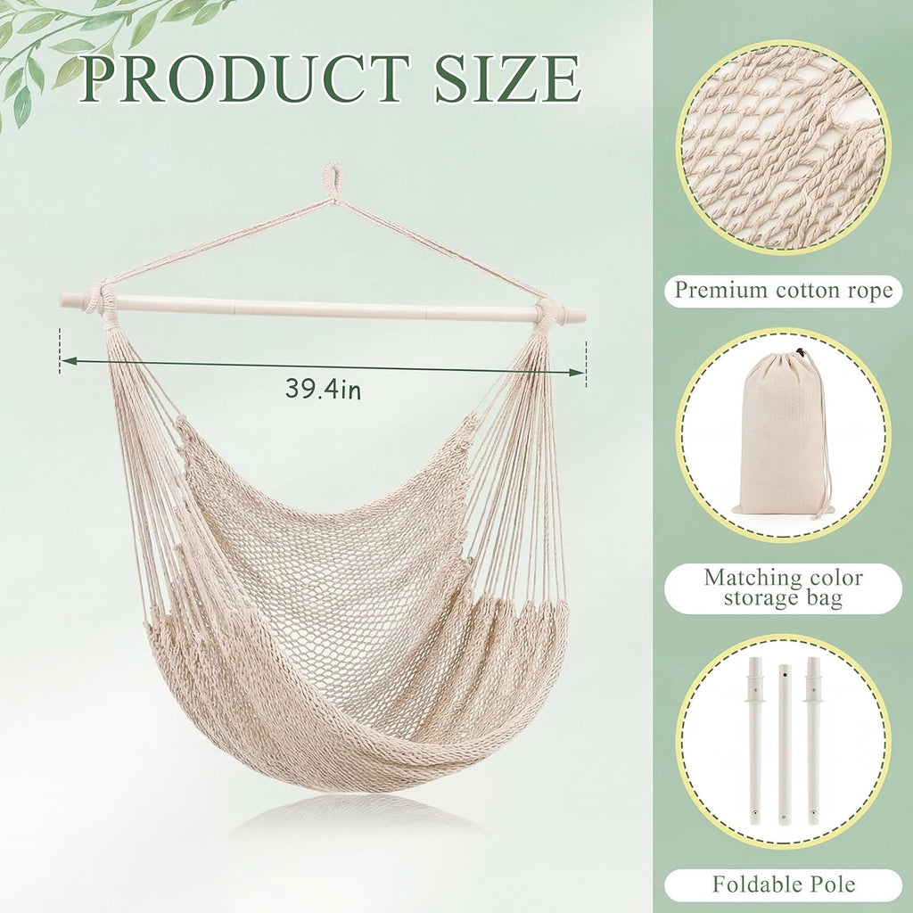 Barydat 2 Pcs Hanging Hammock Chair Boho Swing Chair, Beige