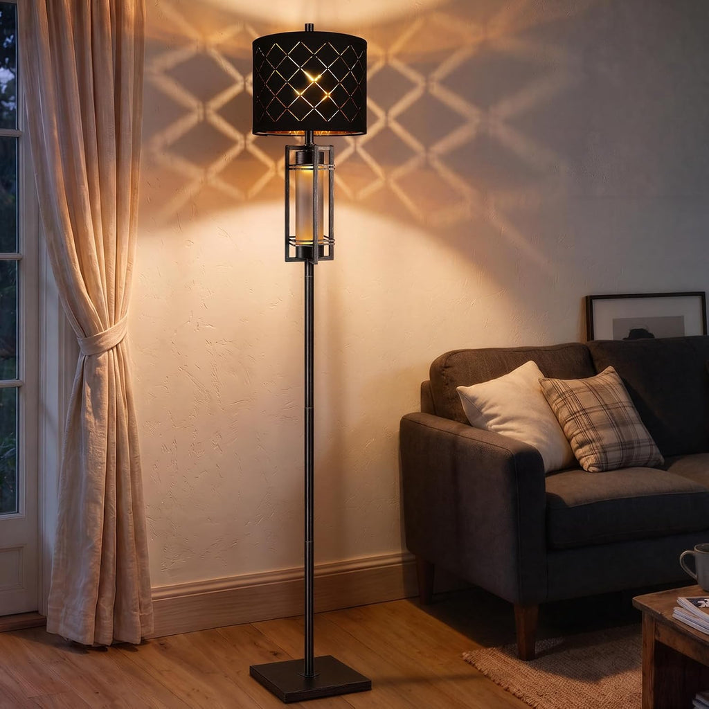 74'' Floor Lamp with Nightlight, Modern Black Tall Standing Lamp,Metal Base