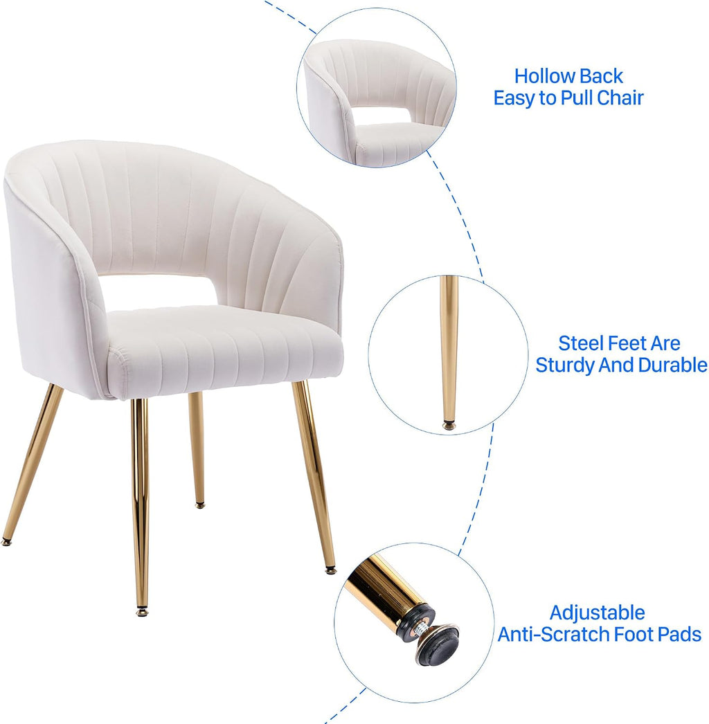 KCC Velvet Desk Chair Upholstered Tufted Chairs Dining Chairs 1 PC & Cream