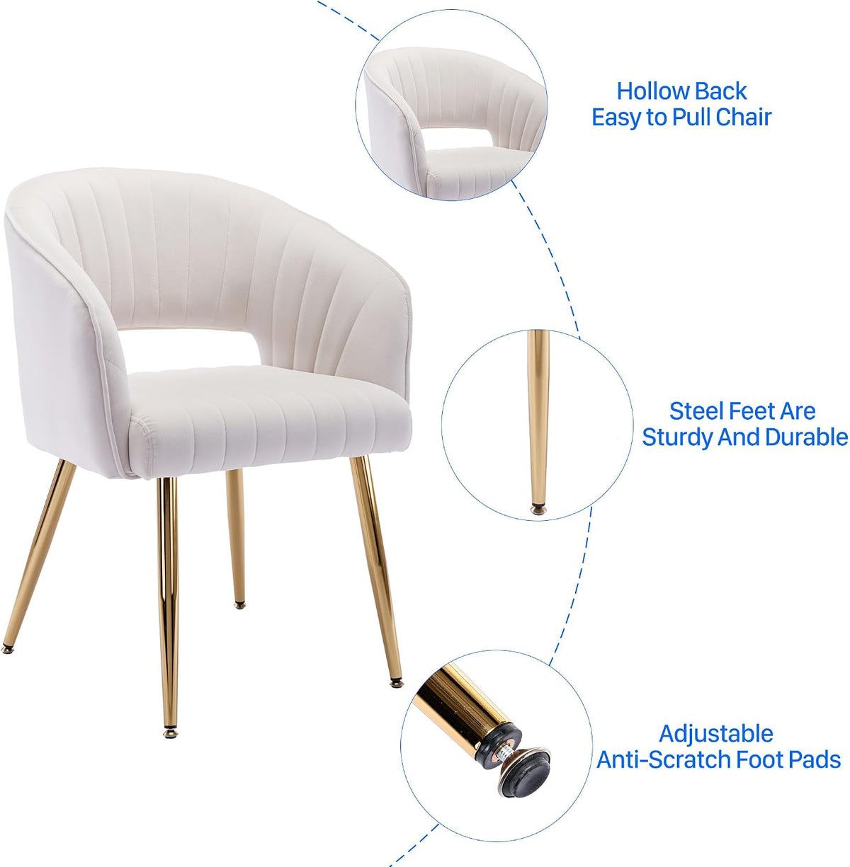 KCC Velvet Desk Chair Upholstered Tufted Chairs Dining Chairs 1 PC & Cream