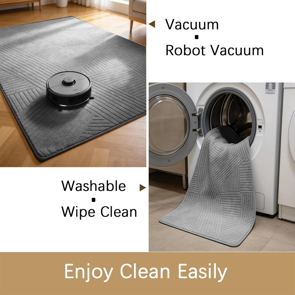 Grey 8x10 Solid Color Area Rug, Washable for Living Room Bedroom
