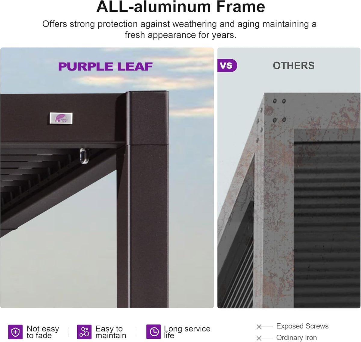 PURPLE LEAF Patio Louvered Pergola 11' x 15' Outdoor Hardtop Gazebo Bronze