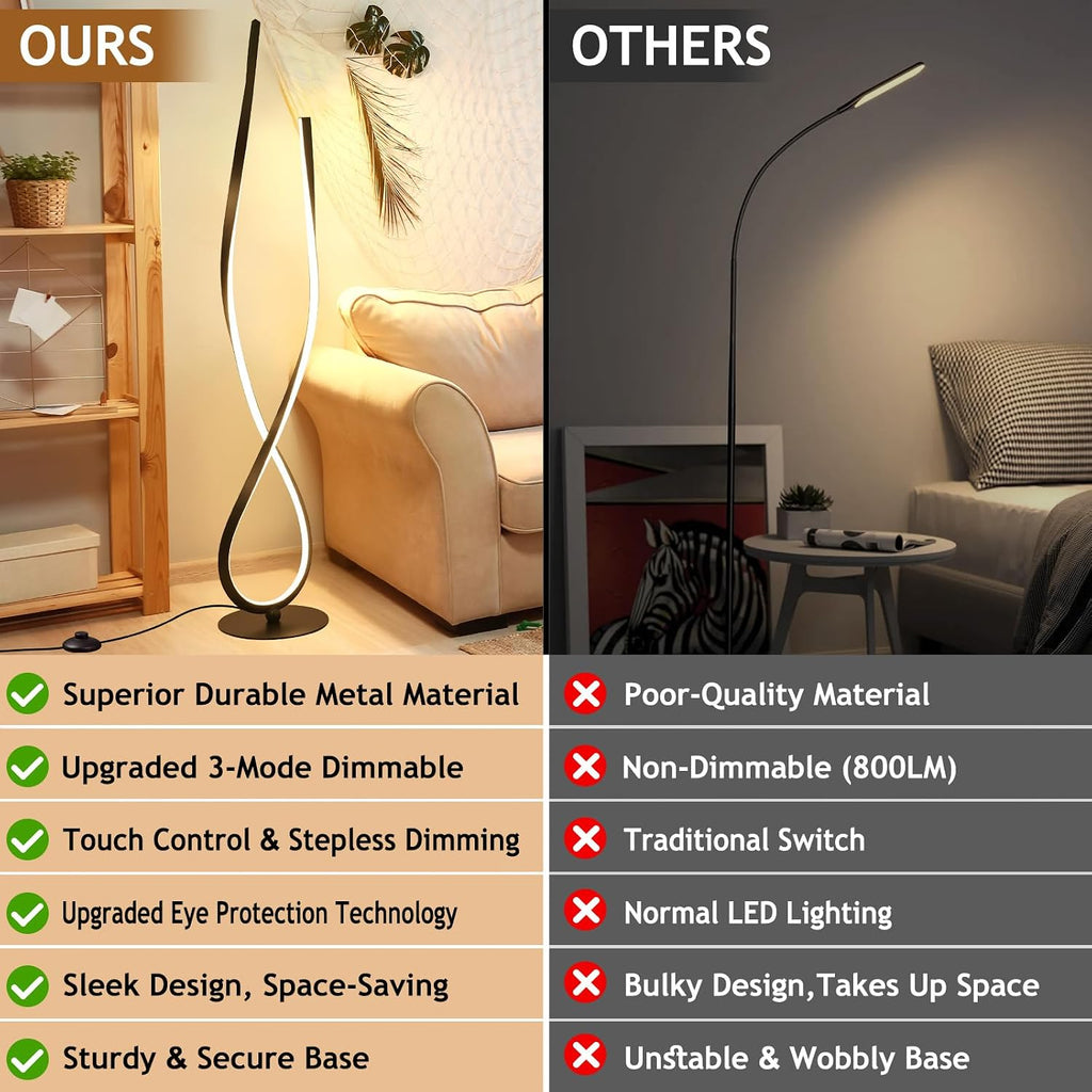 NUÜR 59" Black Spiral LED Floor Lamp, Modern Standing Lamp with Remote