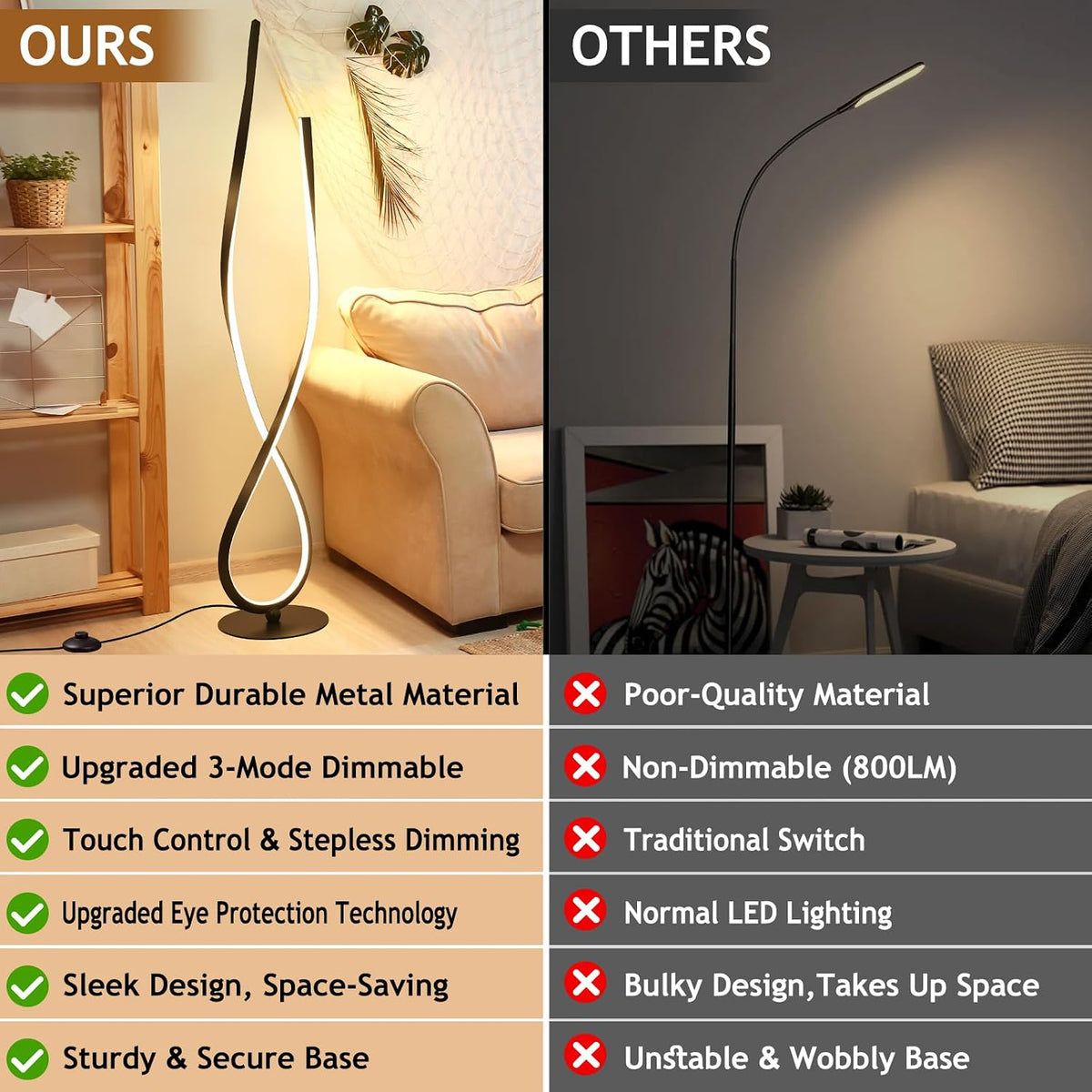 NUÜR 59" Black Spiral LED Floor Lamp, Modern Standing Lamp with Remote
