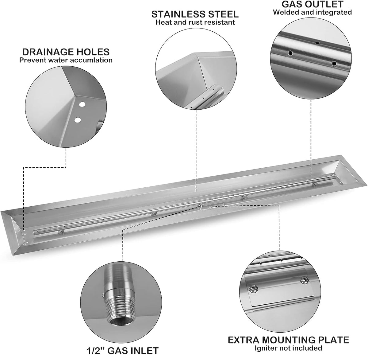 Stanbroil 60 by 6-Inch Linear Trough Drop-in Fire Pit Pan and Burner