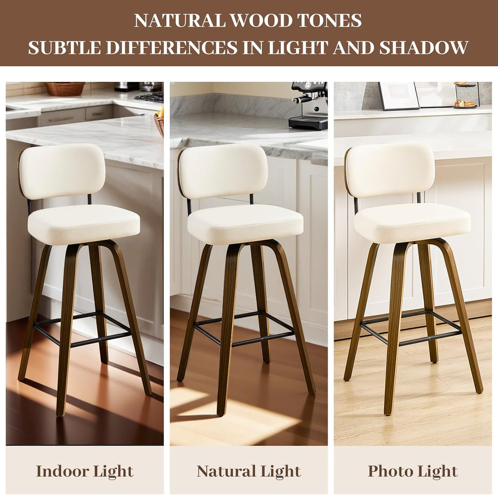 Bekrvio 26" Swivel Counter Height Single Bar Stool with Back,Cream White